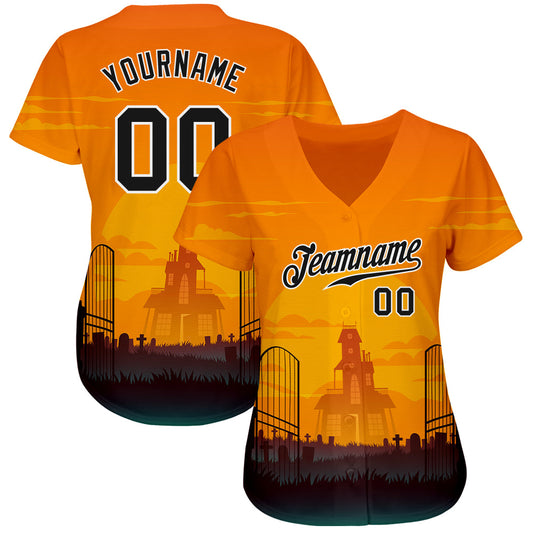 Custom 3D Pattern Halloween Horror Night Authentic Baseball Jersey - Sky-Custom