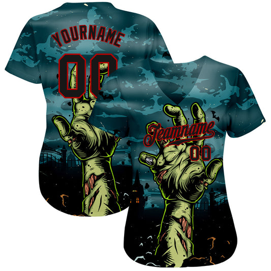 Custom 3D Pattern Halloween Horror Night Trick Treat Authentic Baseball Jersey - Sky-Custom