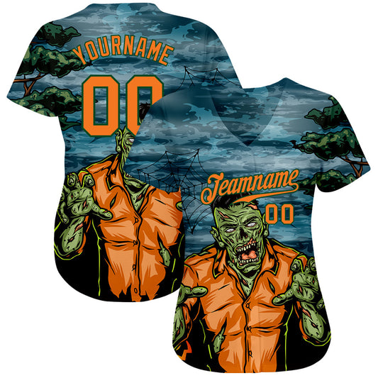 Custom 3D Pattern Halloween Trick Treat Horror Night Authentic Baseball Jersey - Sky-Custom