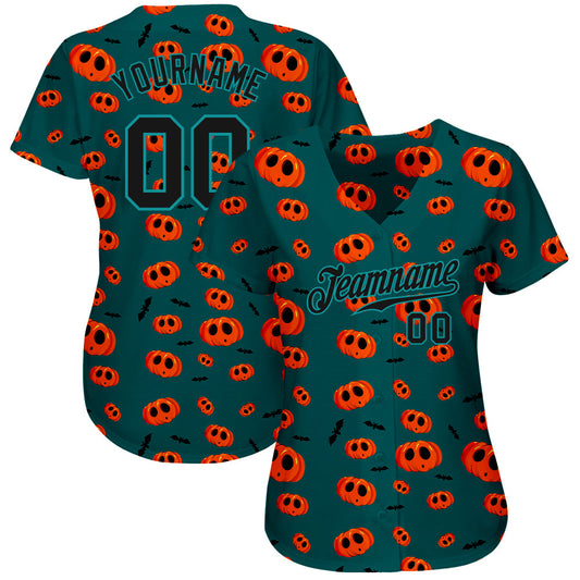 Custom 3D Pattern Halloween Pumpkins Authentic Baseball Jersey - Sky-Custom