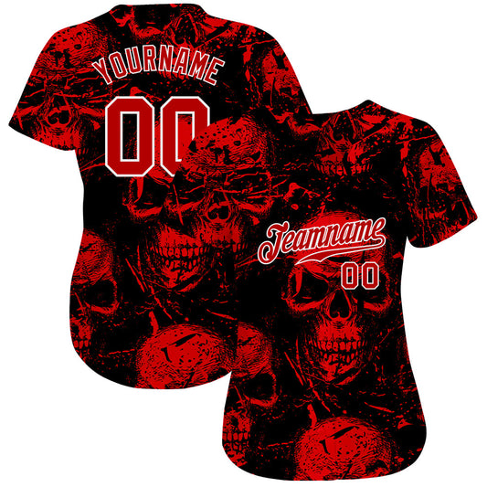 Custom 3D Pattern Halloween Skulls Authentic Baseball Jersey - Sky-Custom