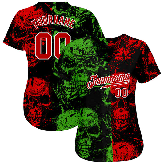 Custom 3D Pattern Halloween Skulls Authentic Baseball Jersey - Sky-Custom