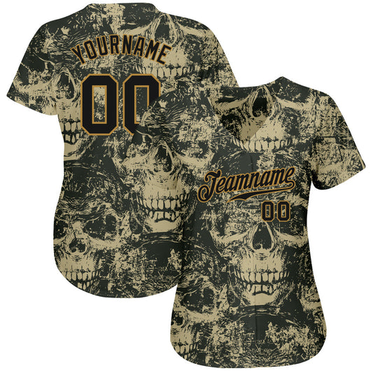 Custom 3D Pattern Halloween Skulls Authentic Baseball Jersey - Sky-Custom