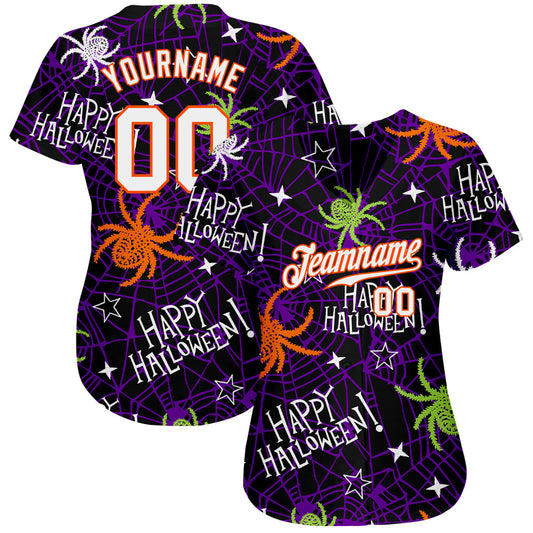 Custom 3D Pattern Happy Halloween Spiders Authentic Baseball Jersey - Sky-Custom