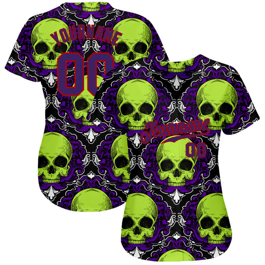 Custom 3D Pattern Halloween Skulls Authentic Baseball Jersey - Sky-Custom