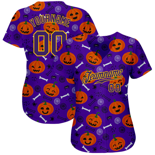 Custom 3D Pattern Halloween Pumpkins Authentic Baseball Jersey - Sky-Custom