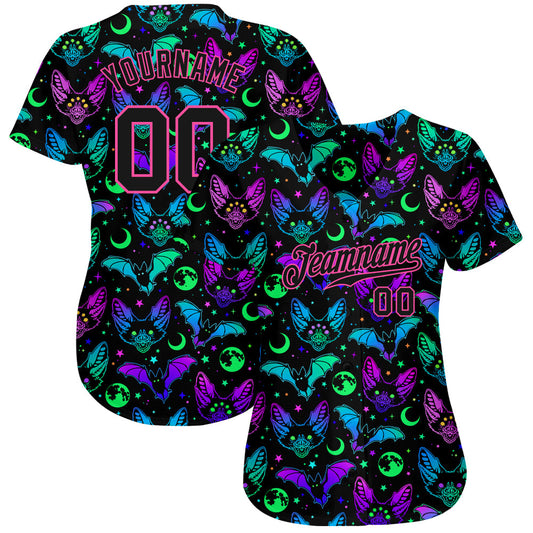Custom 3D Pattern Bright Multicolored Halloween Bats Authentic Baseball Jersey - Sky-Custom