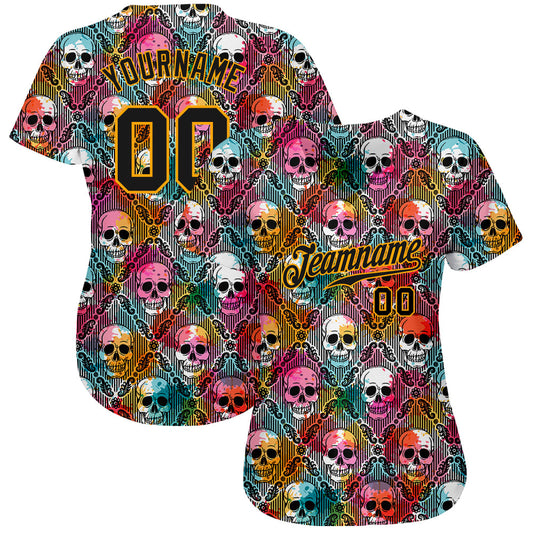 Custom 3D Pattern Halloween Skulls Authentic Baseball Jersey - Sky-Custom