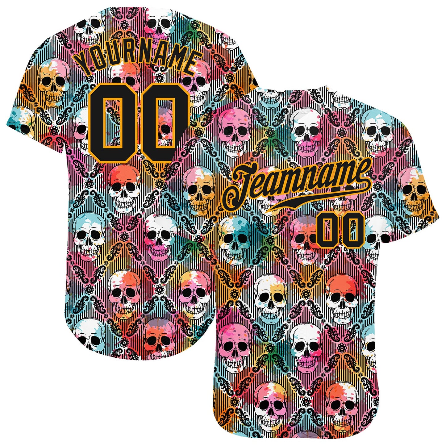 Custom 3D Pattern Halloween Skulls Authentic Baseball Jersey - Sky-Custom