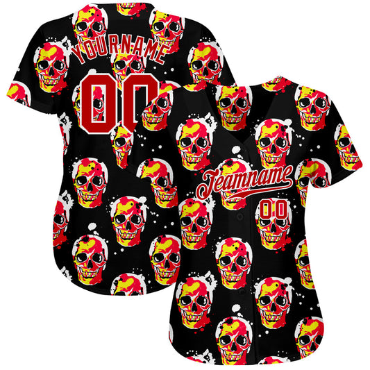 Custom 3D Pattern Halloween Skulls Authentic Baseball Jersey - Sky-Custom