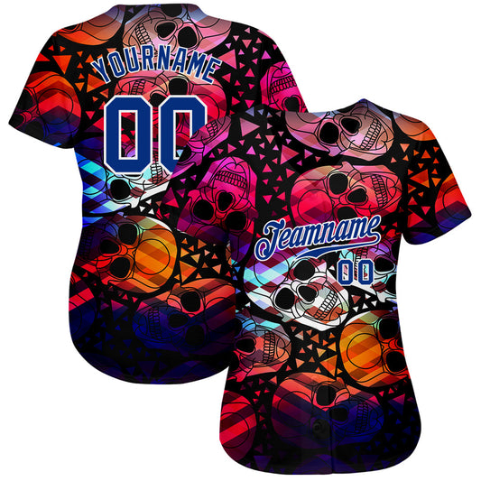 Custom 3D Pattern Halloween Skulls Authentic Baseball Jersey - Sky-Custom