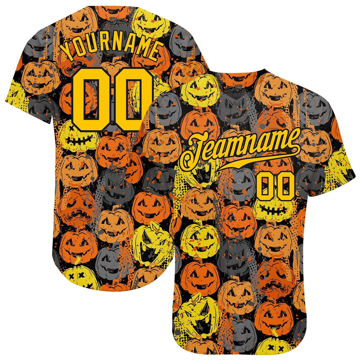 Custom 3D Pattern Halloween Pumpkins Authentic Baseball Jersey - Sky-Custom