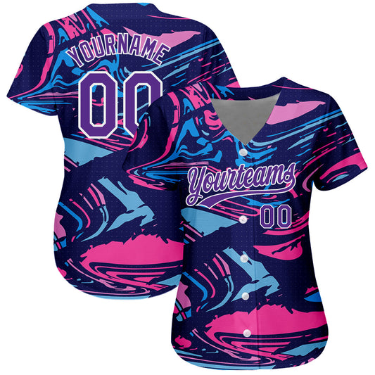 Custom Figure Purple-White 3D Pattern Design Authentic Baseball Jersey - Sky-Custom
