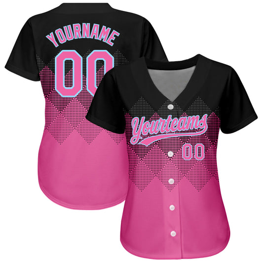 Custom Black Pink-Light Blue 3D Pattern Design Authentic Baseball Jersey - Sky-Custom
