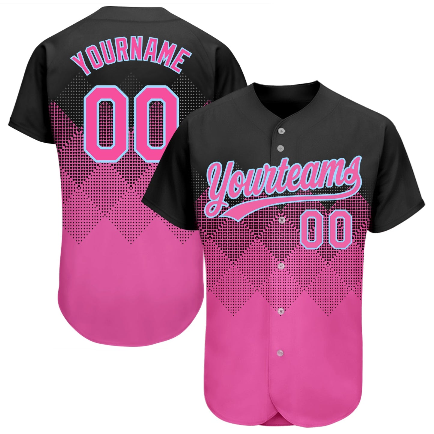 Custom Black Pink-Light Blue 3D Pattern Design Authentic Baseball Jersey - Sky-Custom