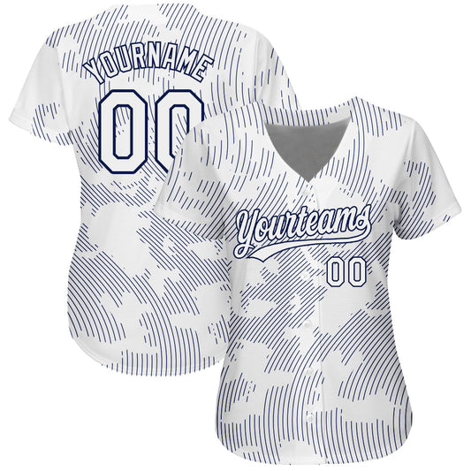 Custom White White-Navy 3D Pattern Design Authentic Baseball Jersey - Sky-Custom