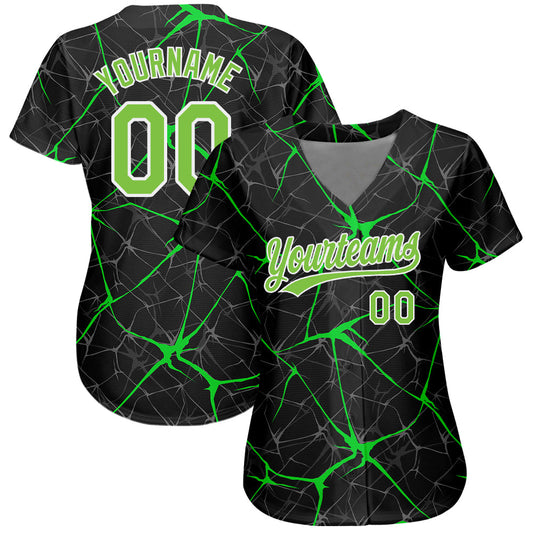 Custom Black Neon Green-White 3D Pattern Design Authentic Baseball Jersey - Sky-Custom