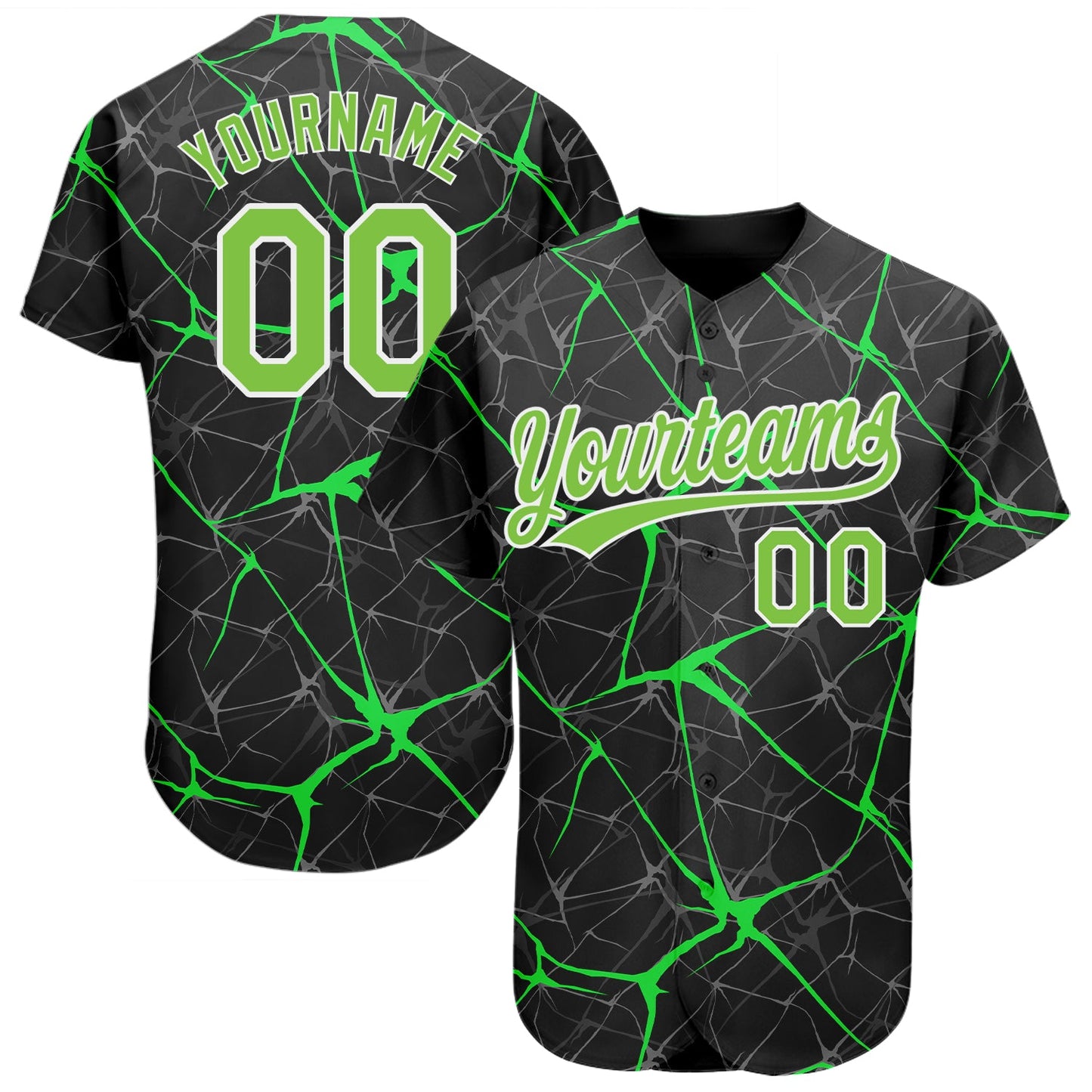 Custom Black Neon Green-White 3D Pattern Design Authentic Baseball Jersey - Sky-Custom