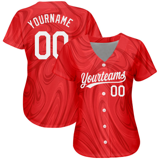 Custom Red White 3D Pattern Design Authentic Baseball Jersey - Sky-Custom