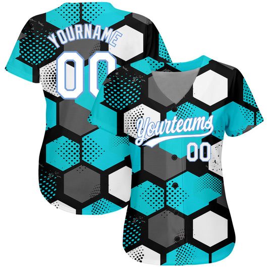 Custom Teal White-Light Blue 3D Pattern Design Authentic Baseball Jersey - Sky-Custom