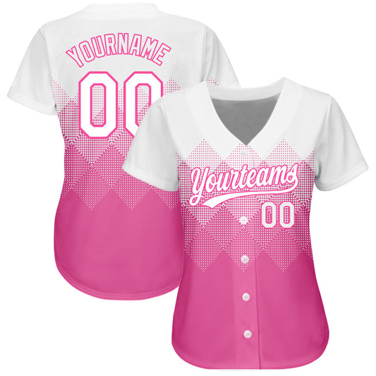 Custom Pink White 3D Pattern Design Authentic Baseball Jersey - Sky-Custom