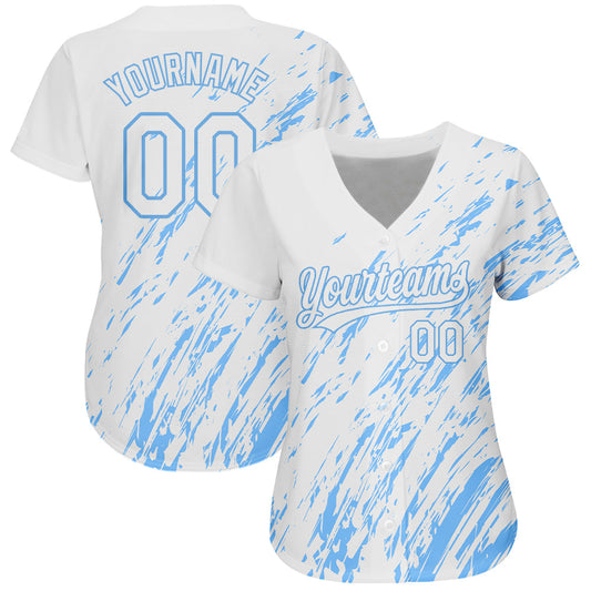 Custom White Light Blue 3D Pattern Design Authentic Baseball Jersey - Sky-Custom
