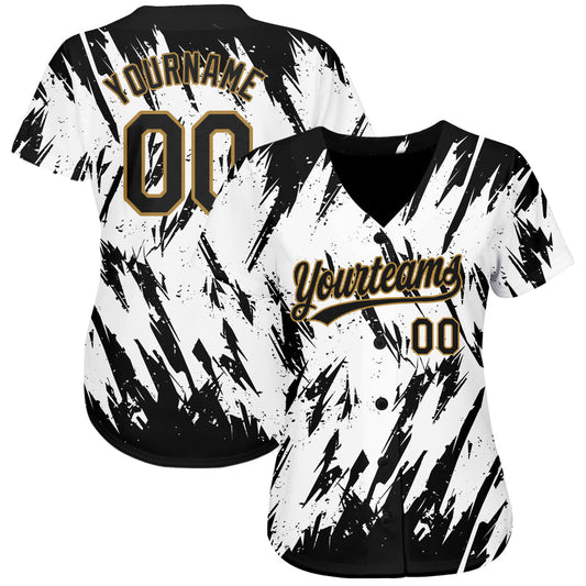 Custom White Black-Old Gold 3D Pattern Design Authentic Baseball Jersey - Sky-Custom