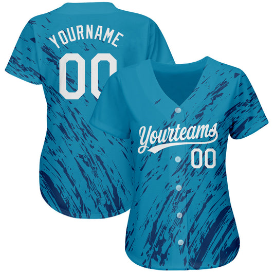 Custom Sky Blue White-Black 3D Pattern Design Authentic Baseball Jersey - Sky-Custom