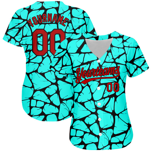Custom Teal Red-Black 3D Pattern Design Authentic Baseball Jersey - Sky-Custom