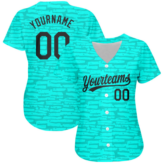 Custom Teal Black 3D Pattern Design Authentic Baseball Jersey - Sky-Custom