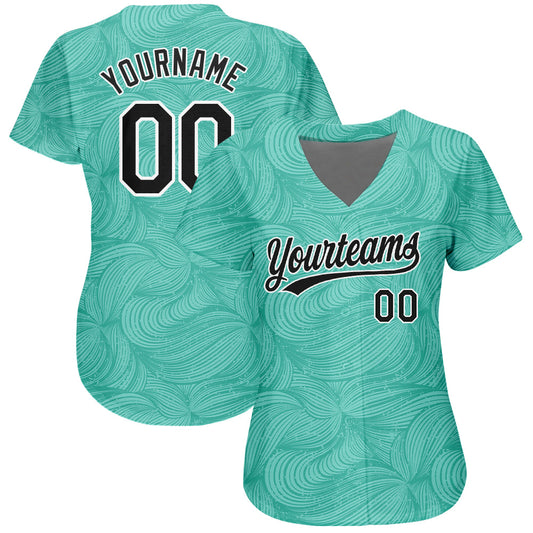 Custom Teal Black-White 3D Pattern Design Authentic Baseball Jersey - Sky-Custom