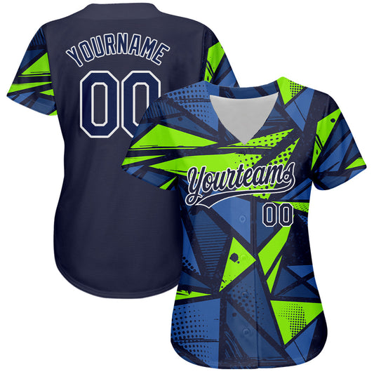 Custom Navy Navy-Neon Green 3D Pattern Design Authentic Baseball Jersey - Sky-Custom