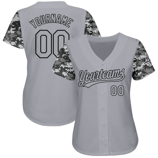Custom Gray Gray Black-Camo 3D Pattern Design Authentic Baseball Jersey - Sky-Custom