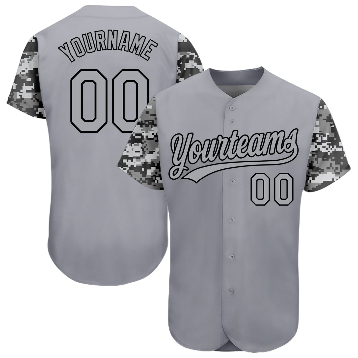 Custom Gray Gray Black-Camo 3D Pattern Design Authentic Baseball Jersey - Sky-Custom