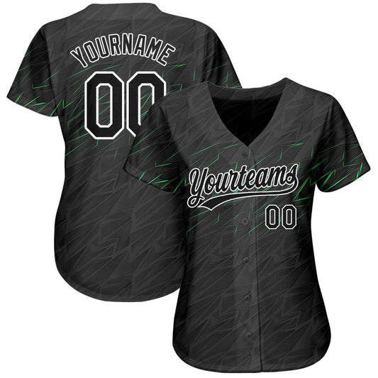 Custom Black Black White-Neon Green 3D Pattern Design Authentic Baseball Jersey - Sky-Custom