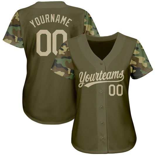 Custom Olive Vegas Gold-Camo 3D Pattern Design Authentic Salute To Service Baseball Jersey - Sky-Custom