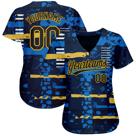 Custom Navy Navy-Gold 3D Pattern Design Authentic Baseball Jersey - Sky-Custom