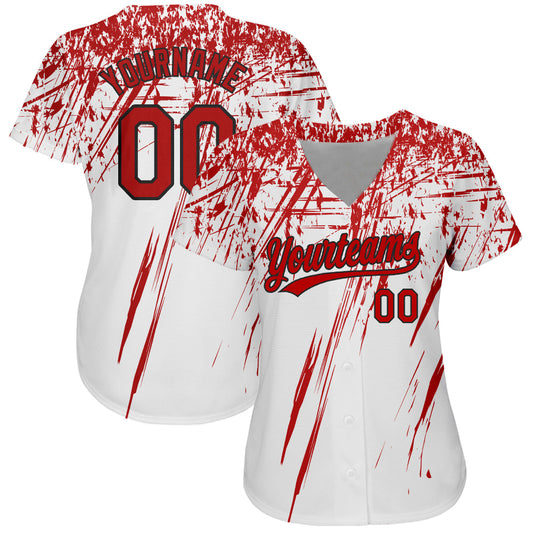 Custom White Red-Black 3D Pattern Design Authentic Baseball Jersey - Sky-Custom