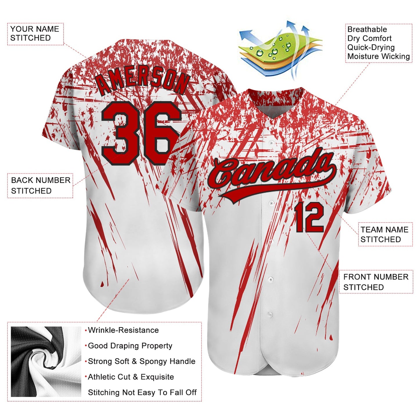 Custom White Red-Black 3D Pattern Design Authentic Baseball Jersey - Sky-Custom