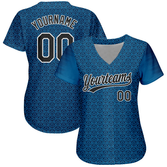Custom Blue Black-White 3D Pattern Design Authentic Baseball Jersey - Sky-Custom