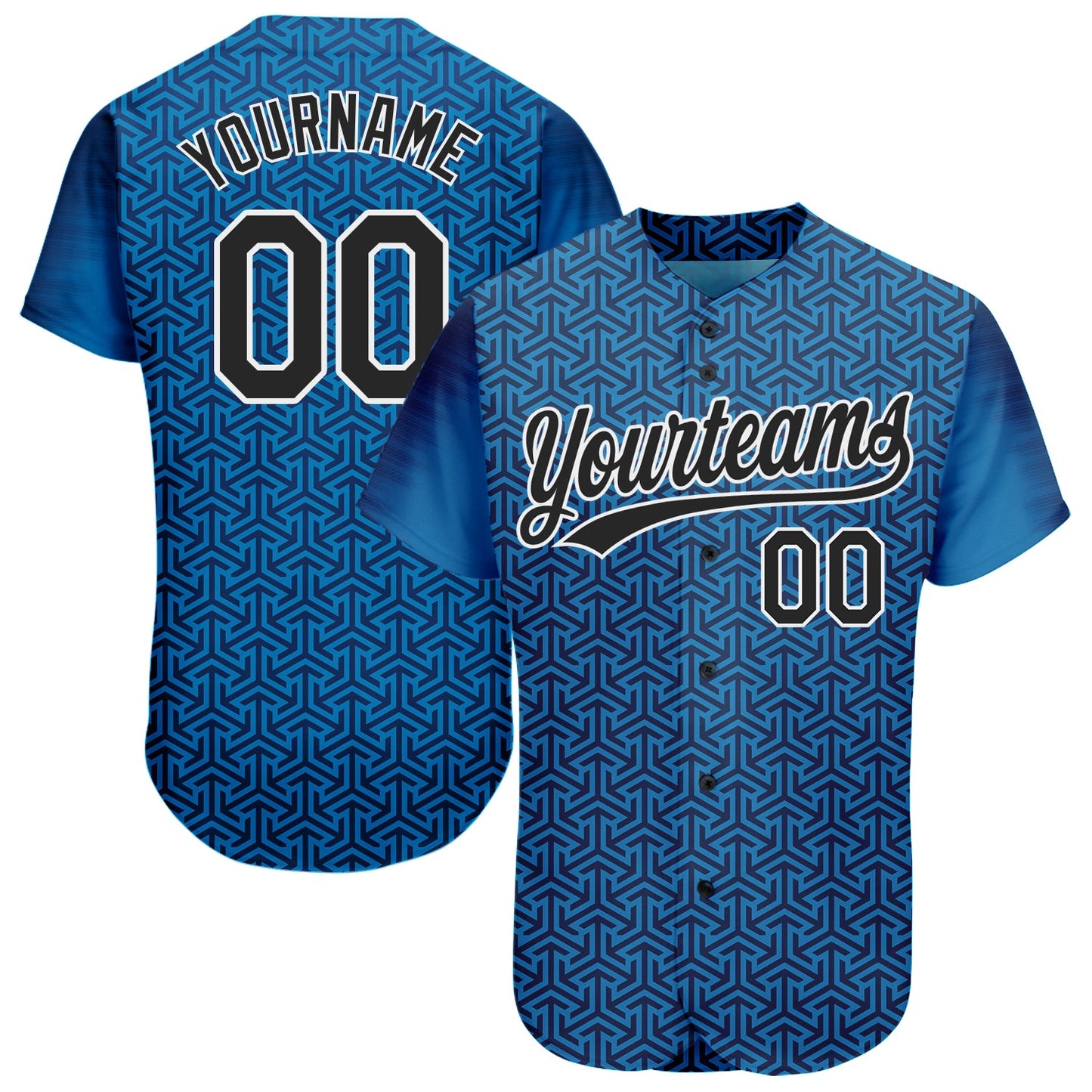 Custom Blue Black-White 3D Pattern Design Authentic Baseball Jersey - Sky-Custom
