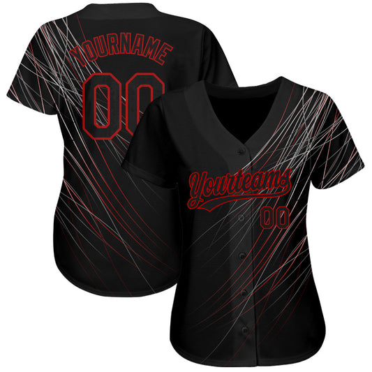Custom Black Black-Red 3D Pattern Design Authentic Baseball Jersey - Sky-Custom