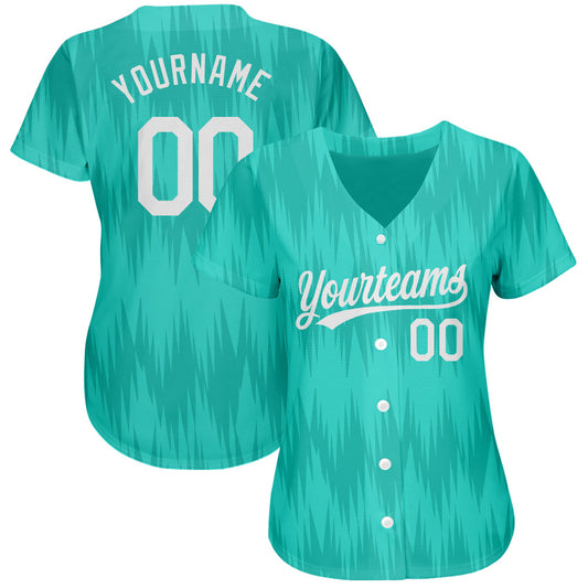 Custom Teal White 3D Pattern Design Authentic Baseball Jersey - Sky-Custom