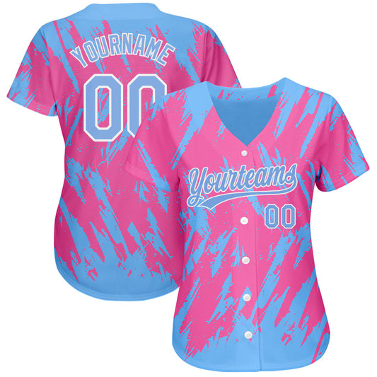 Custom Pink Powder Blue-White 3D Pattern Design Authentic Baseball Jersey - Sky-Custom