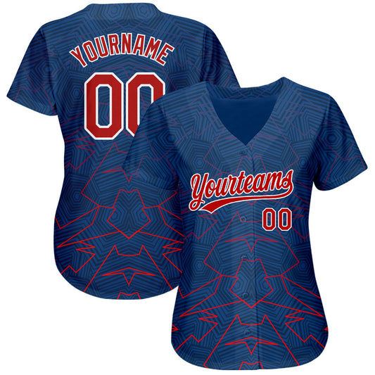 Custom Royal Red-White 3D Pattern Design Authentic Baseball Jersey - Sky-Custom