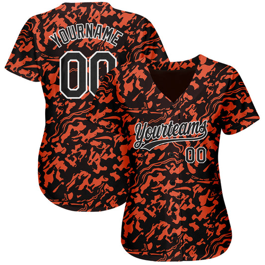 Custom Orange Black-White 3D Pattern Design Authentic Baseball Jersey - Sky-Custom