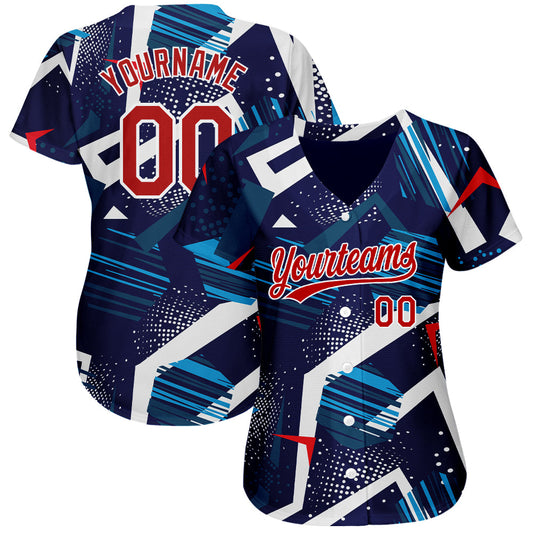 Custom Navy Red-White 3D Pattern Design Authentic Baseball Jersey - Sky-Custom
