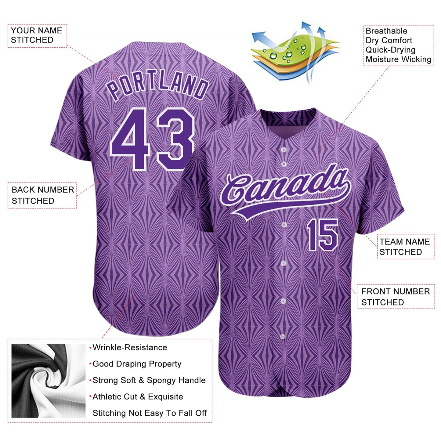 Custom Purple Purple-White 3D Pattern Design Authentic Baseball Jersey - Sky-Custom