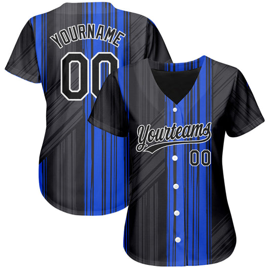 Custom Royal Black-White 3D Pattern Design Authentic Baseball Jersey - Sky-Custom