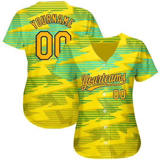 Custom Gold Gold Black-Light Blue 3D Pattern Design Authentic Baseball Jersey - Sky-Custom